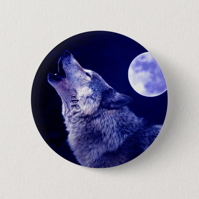 Wolf Howling at Moon Pinback Button (Front)