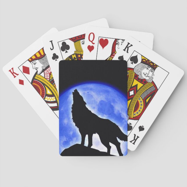 Wolf Howling at Moon Poker Cards (Back)
