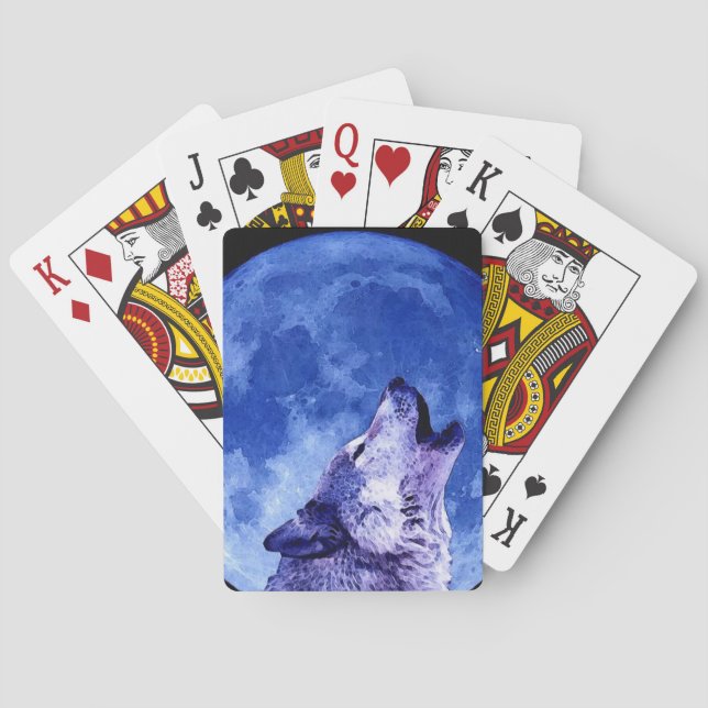 Wolf Howling at Moon Poker Cards (Back)