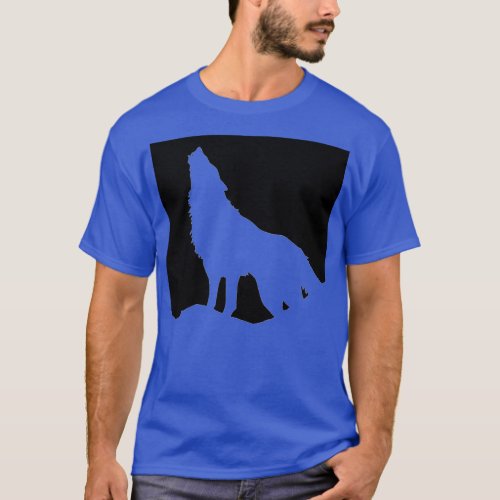 Wolf Howling at Moon Pop Art Deep Royal Blue T_Shirt