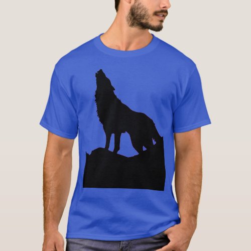 Wolf Howling at Moon Pop Art Deep Royal Blue T_Shirt