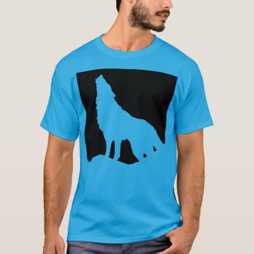 Wolf Howling at Moon Pop Art Teal Blue T_Shirt