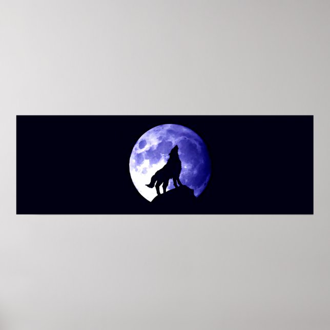 Wolf Howling at Moon Poster Print Wild Animal Art (Front)