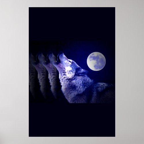 Wolf Howling at Moon Poster Print _ Wolf Posters
