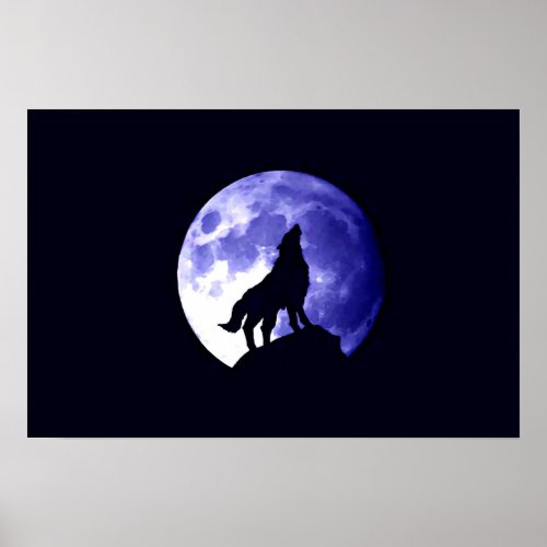 Wolf Howling at Moon Poster Print _ Wolf Posters