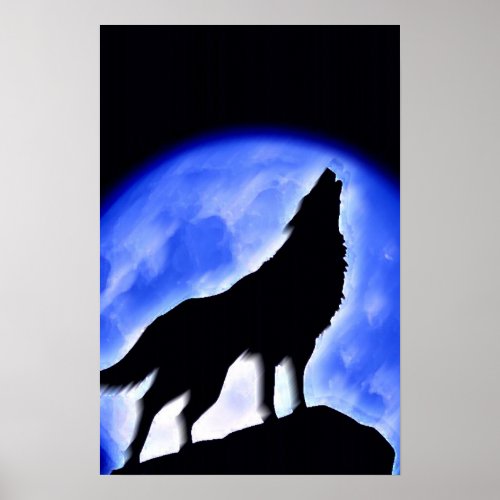 Wolf Howling at Moon Poster Print _ Wolf Posters