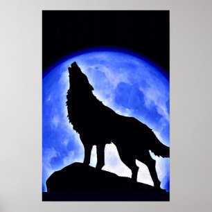 Wolf Howling at Moon Poster Print - Wolf Posters