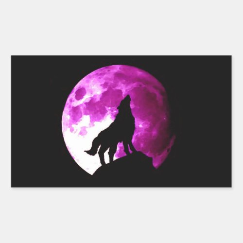 Wolf Howling at Moon Rectangle Sticker