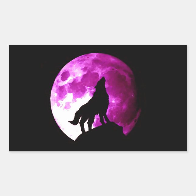 Wolf Howling at Moon Rectangle Sticker (Front)
