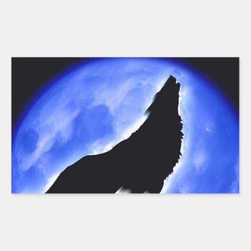 Wolf Howling at Moon Rectangular Sticker