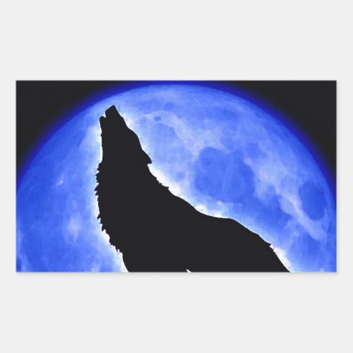 Wolf Howling at Moon Rectangular Sticker