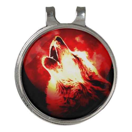 Wolf Howling at Moon Red Night Fullmoon Golf Hat Clip
