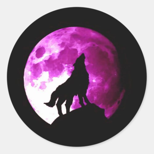 Wolf Howling at Moon Round Stickers