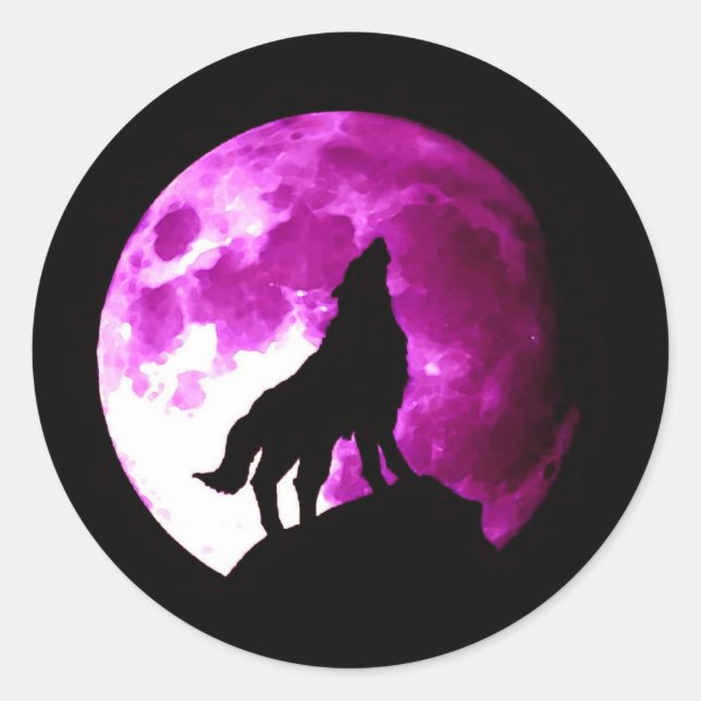 Wolf Howling at Moon Round Stickers (Front)
