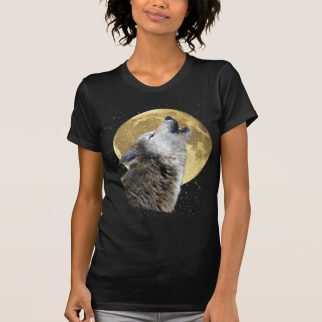 Wolf Howling at Moon Snow Winter Wildlife Shirt (Front)