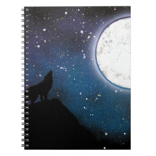 Wolf Howling at Moon Spray Paint Art Painting Notebook