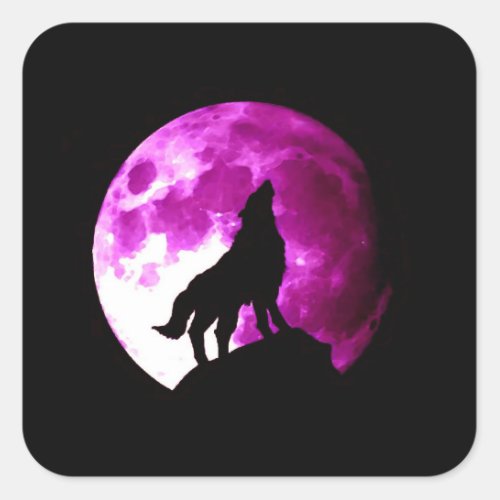Wolf Howling at Moon Square Sticker