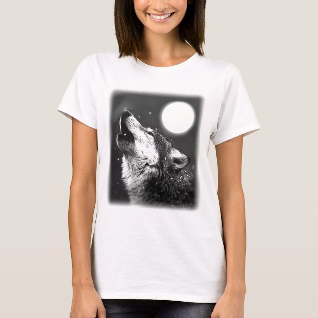 Wolf Howling at Moon T-Shirt (Front)