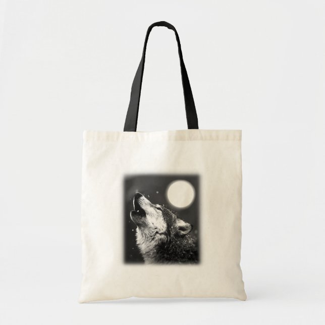 Wolf Howling at Moon Tote Bag (Front)
