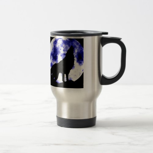 Wolf Howling at Moon Travel Mug