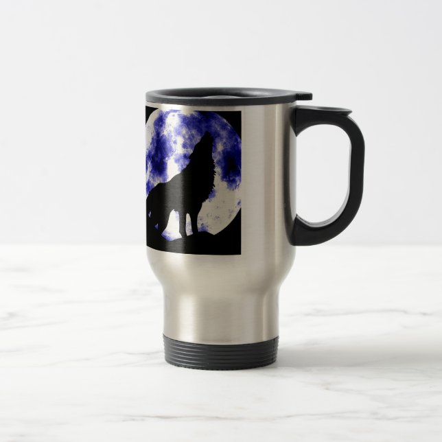 Wolf Howling at Moon Travel Mug (Right)