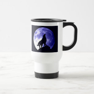 Wolf Howling at Moon Travel Mug