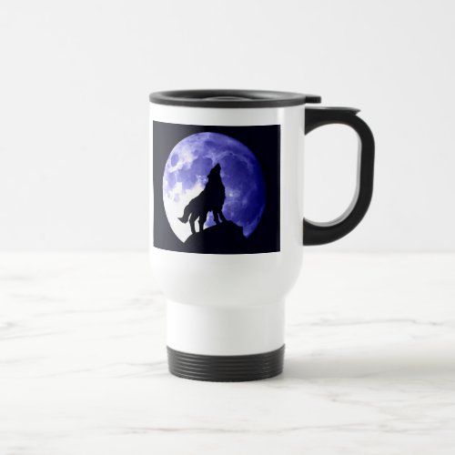 Wolf Howling at Moon Travel Mug