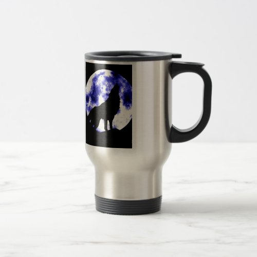 Wolf Howling at Moon Travel Mugs