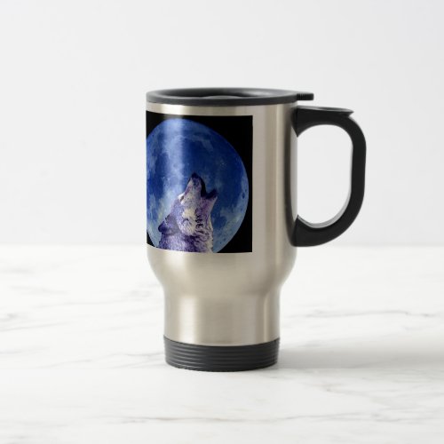 Wolf Howling at Moon Travel Mugs