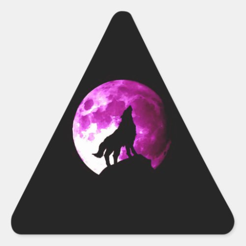 Wolf Howling at Moon Triangle Sticker