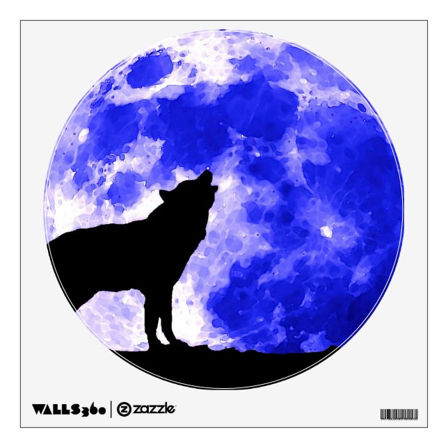 Wolf Howling at Moon Wall Sticker (Front)