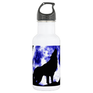 Wolf Howling at Moon Water Bottle
