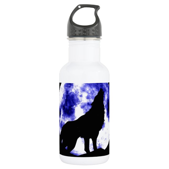 Wolf Howling at Moon Water Bottle (Front)