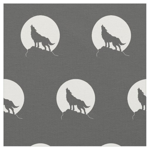 Wolf Howling at Moon Wolves Fabric