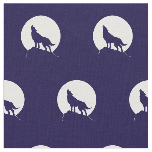 Wolf Howling at Moon Wolves Fabric