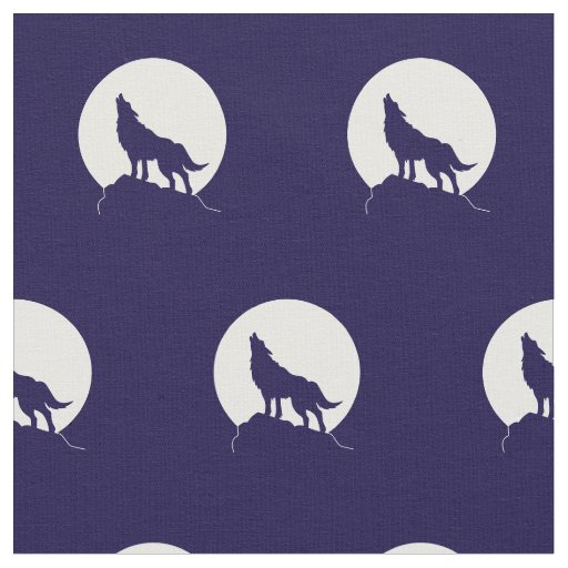 Wolf Howling at Moon Wolves Fabric