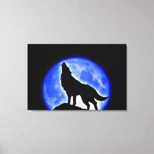 Wolf Howling at Moon Wrapped Canvas