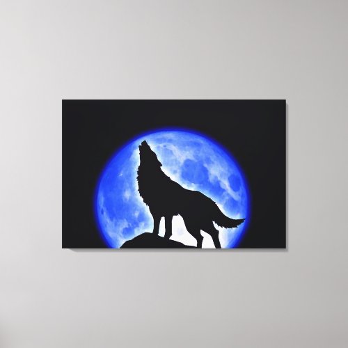Wolf Howling at Moon Wrapped Canvas