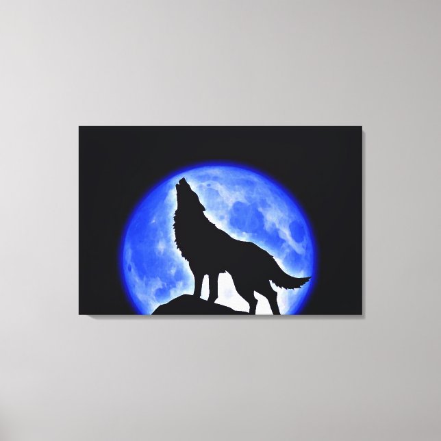 Wolf Howling at Moon Wrapped Canvas (Front)