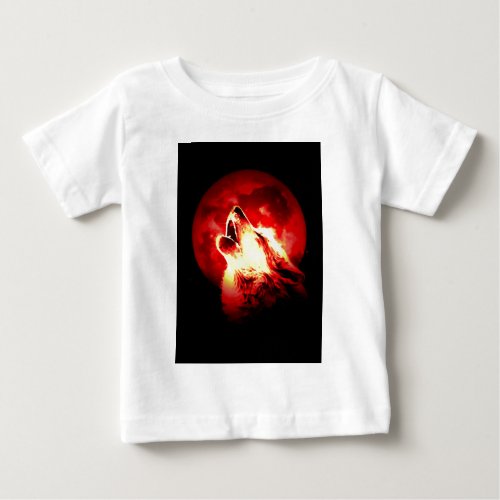 Wolf Howling at Red Night Baby T_Shirt