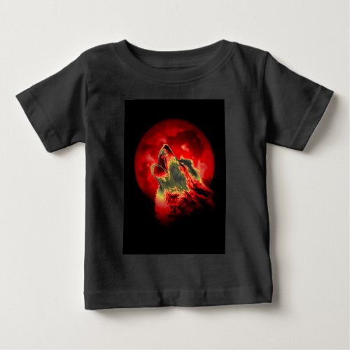 Wolf Howling at Red Night Baby T_Shirt