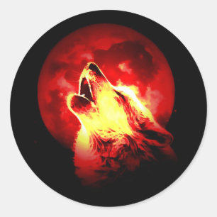 Wolf Howling at Red Night Classic Round Sticker