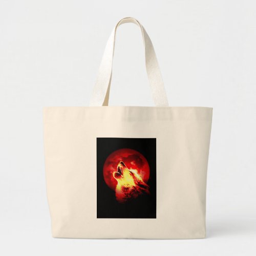 Wolf Howling at Red Night Large Tote Bag