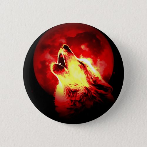 Wolf Howling at Red Night Pinback Button