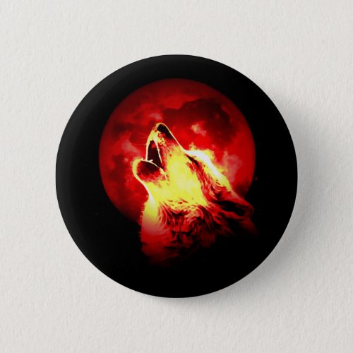 Wolf Howling at Red Night Pinback Button