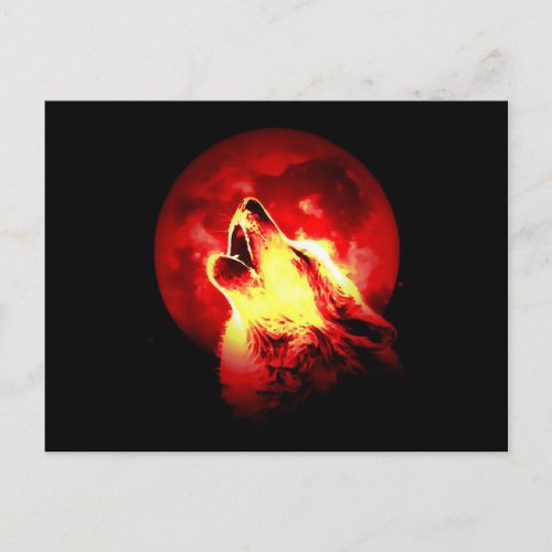 Wolf Howling at Red Night Postcard
