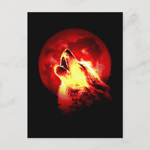 Wolf Howling at Red Night Postcard