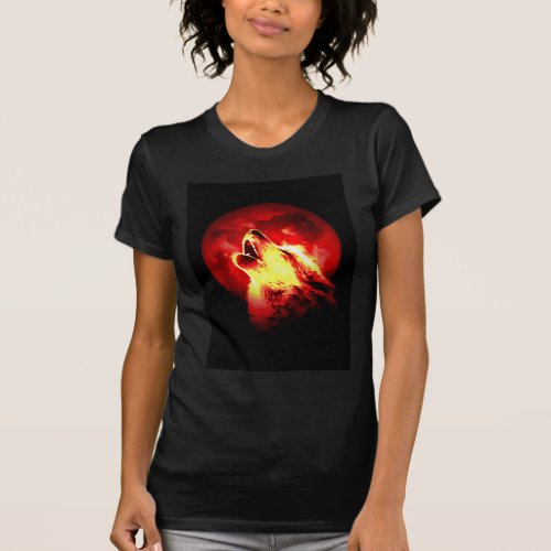 Wolf Howling at Red Night T_Shirt