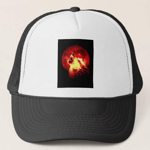 Wolf Howling at Red Night Trucker Hat