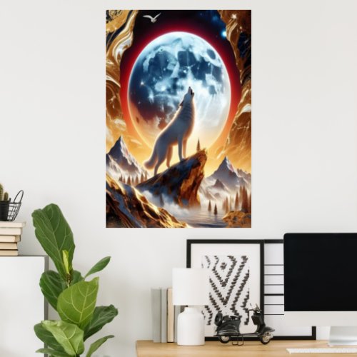 Wolf Howling at the Crimson Moon Poster